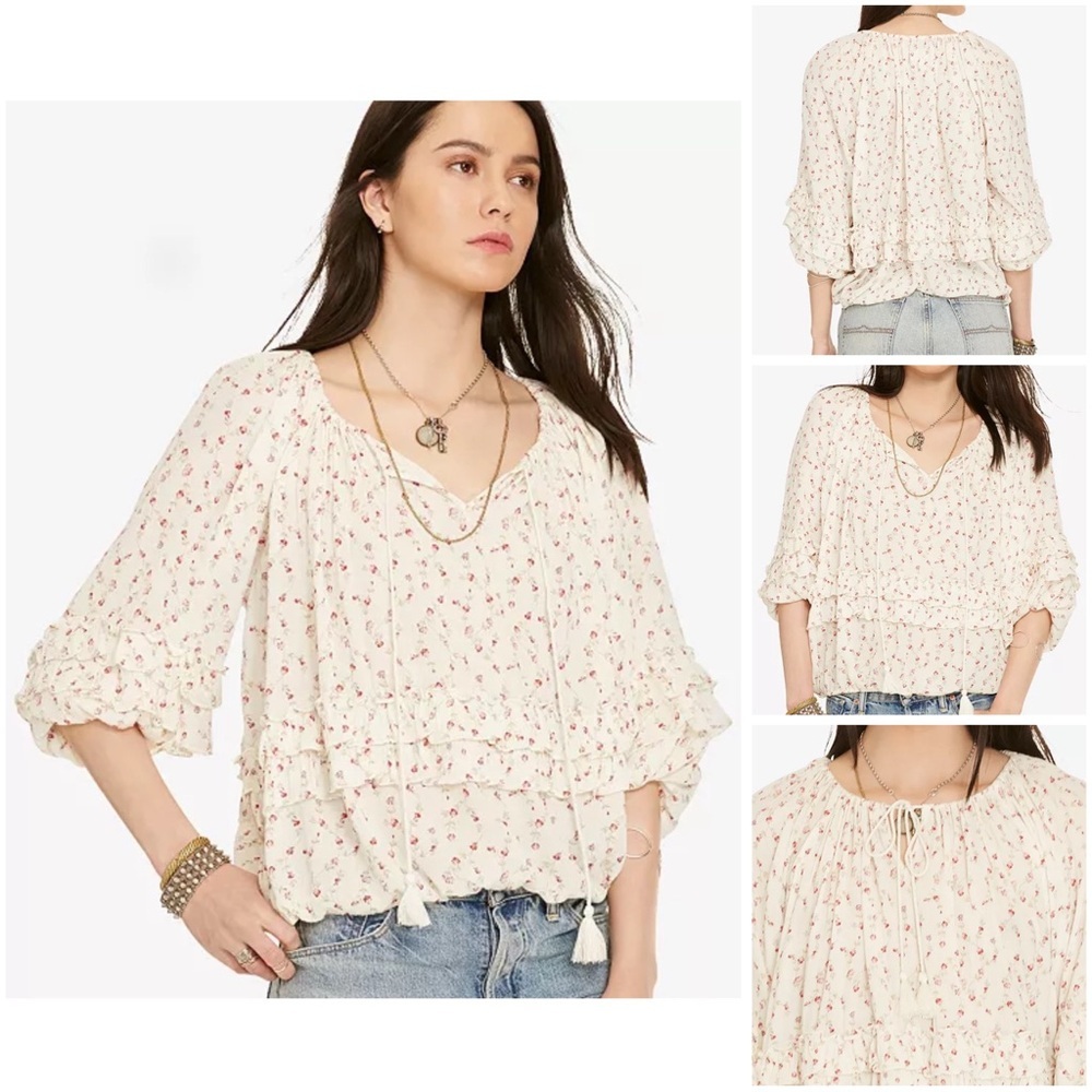 Denim & Supply Womens Ditsy Floral Milkmaid Cottagecore Boho Ruffle Top‎ Size M